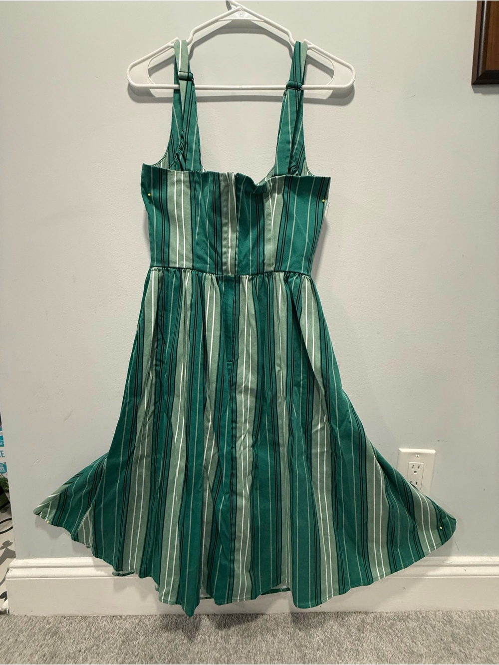 Collectif Green and White Striped Crisscross Midi Dress - Picture 3 of 6